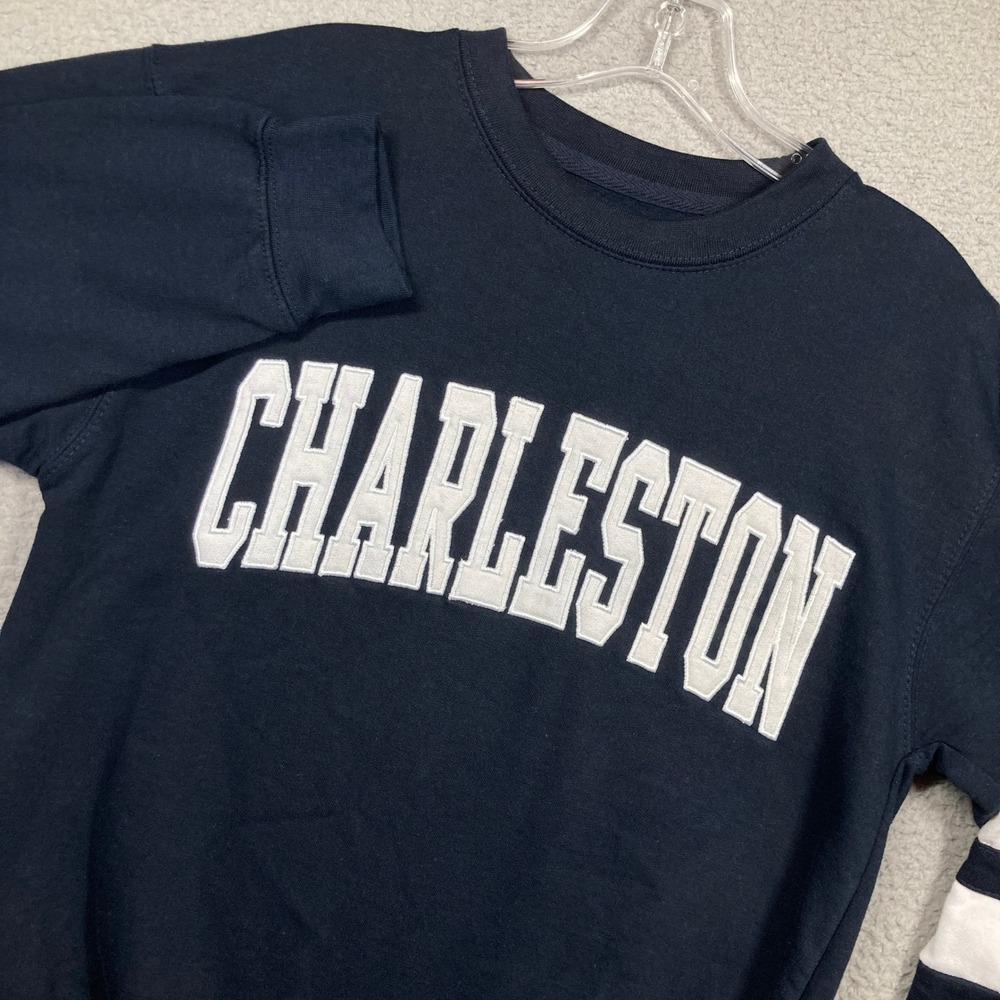 New‎ York Popular Charleston Sweatshirt Unisex Medium Navy Blue Striped Sleeve